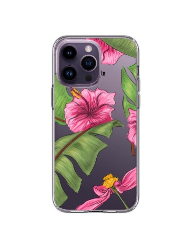 Coque iPhone 14 Pro Max Tropical Leaves Fleurs Feuilles Transparente - kateillustrate