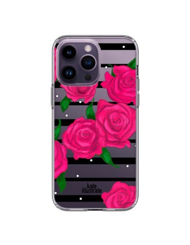 Cover iPhone 14 Pro Max Rosa Fiori Trasparente - kateillustrate