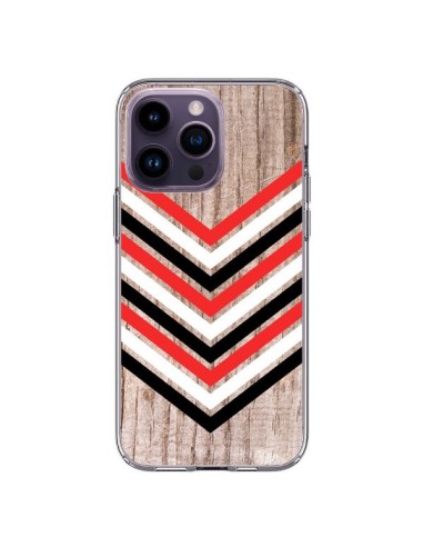 Coque iPhone 14 Pro Max Tribal Aztèque Bois Wood Flèche Rouge Blanc Noir - Laetitia