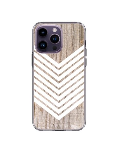 Coque iPhone 14 Pro Max Tribal Aztèque Bois Wood Flèche Blanc - Laetitia