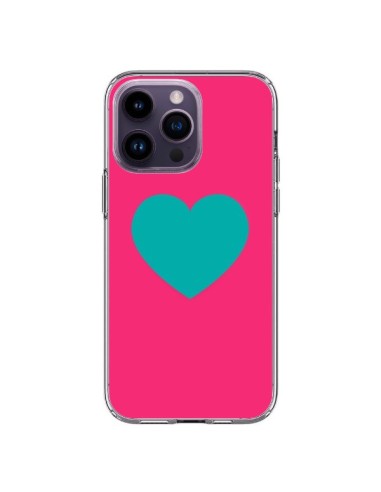 iPhone 14 Pro Max Case Heart Blue Sfondo Pink - Laetitia