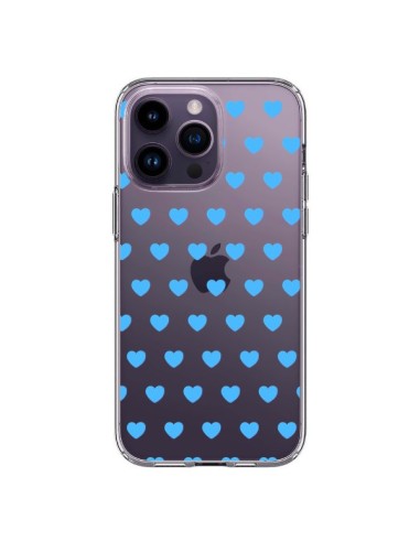 Coque iPhone 14 Pro Max Coeur Heart Love Amour Bleu Transparente - Laetitia