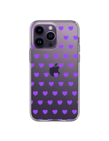 Coque iPhone 14 Pro Max Coeur Heart Love Amour Violet Transparente - Laetitia