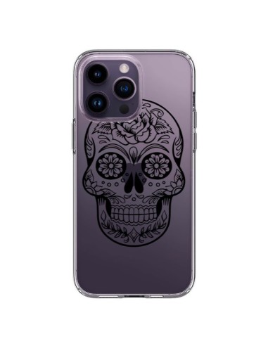 Coque iPhone 14 Pro Max Tête de Mort Mexicaine Noir Transparente - Laetitia