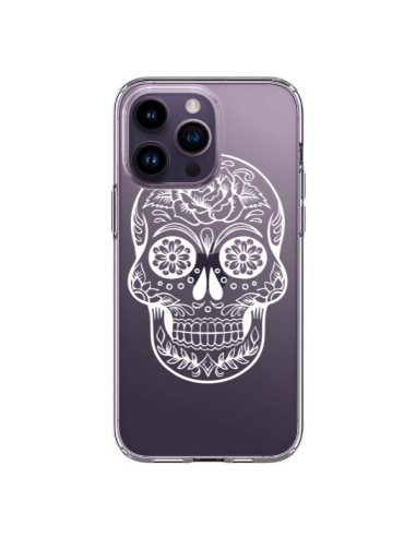 Coque iPhone 14 Pro Max Tête de Mort Mexicaine Blanche Transparente - Laetitia
