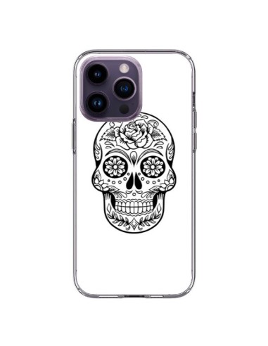 Coque iPhone 14 Pro Max Tête de Mort Mexicaine Noir - Laetitia
