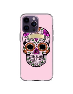 Coque iPhone 14 Pro Max Tête de Mort Mexicaine Rose...