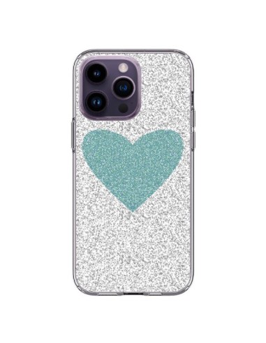 Coque iPhone 14 Pro Max Coeur Bleu Vert Argent Love - Mary Nesrala