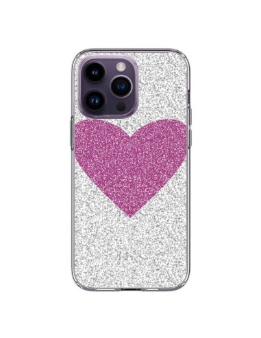 Coque iPhone 14 Pro Max Coeur Rose Argent Love - Mary Nesrala