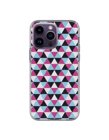 Coque iPhone 14 Pro Max Azteque Triangles Rose Bleu Gris - Mary Nesrala