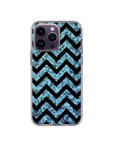 Coque iPhone 14 Pro Max Chevron Aqua Sparkle Triangle Azteque - Mary Nesrala