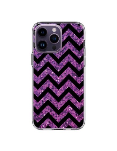 Coque iPhone 14 Pro Max Chevron Purple Sparkle Triangle Azteque - Mary Nesrala
