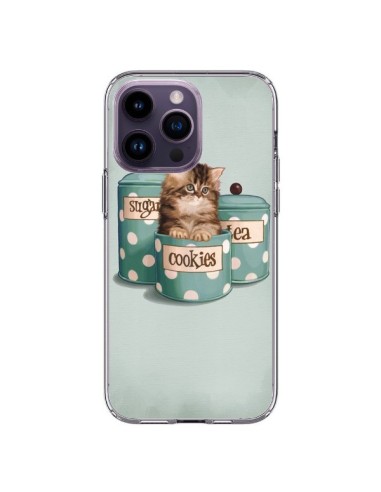 Coque iPhone 14 Pro Max Chaton Chat Kitten Boite Cookies Pois - Maryline Cazenave