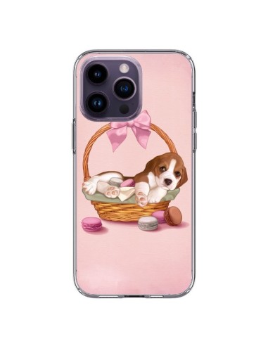 Coque iPhone 14 Pro Max Chien Dog Panier Noeud Papillon Macarons - Maryline Cazenave