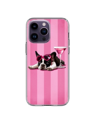 Coque iPhone 14 Pro Max Chien Dog Cocktail Lunettes Coeur Rose - Maryline Cazenave