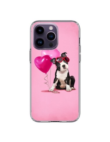 Coque iPhone 14 Pro Max Chien Dog Ballon Lunettes Coeur Rose - Maryline Cazenave