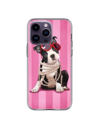 Coque iPhone 14 Pro Max Chien Dog Fashion Collier Perles Lunettes Coeur - Maryline Cazenave
