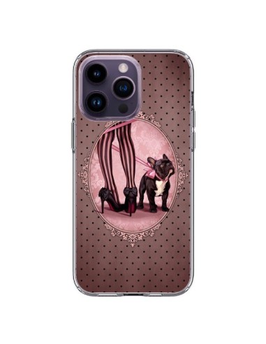 Coque iPhone 14 Pro Max Lady Jambes Chien Dog Rose Pois Noir - Maryline Cazenave