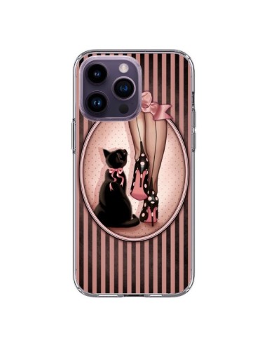 Coque iPhone 14 Pro Max Lady Chat Noeud Papillon Pois Chaussures - Maryline Cazenave
