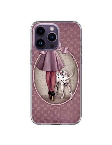 Coque iPhone 14 Pro Max Lady Chien Dog Dalmatien Robe Pois - Maryline Cazenave