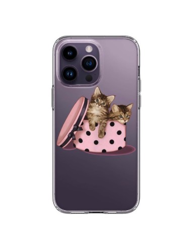 Coque iPhone 14 Pro Max Chaton Chat Kitten Boite Pois Transparente - Maryline Cazenave