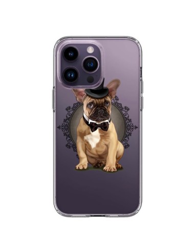 Coque iPhone 14 Pro Max Chien Bulldog Noeud Papillon Chapeau Transparente - Maryline Cazenave