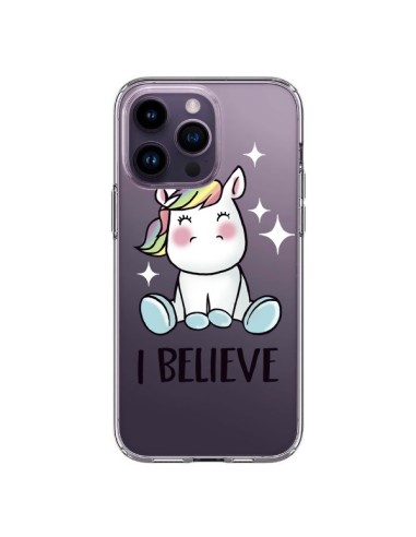 Coque iPhone 14 Pro Max Licorne I Believe Transparente - Maryline Cazenave