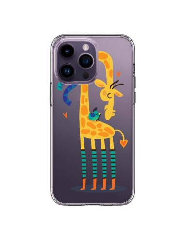 Coque iPhone 14 Pro Max L'oiseau et la Girafe Amour Love Transparente - Maria Jose Da Luz