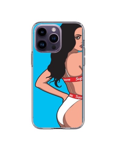 Coque iPhone 14 Pro Max Pop Art Femme Bleu - Mikadololo