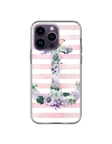 Coque iPhone 14 Pro Max Ancre Rose Fleurs Navire - Monica Martinez