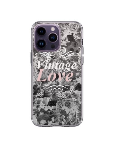 Coque iPhone 14 Pro Max Vintage Love Noir Flower - Monica Martinez