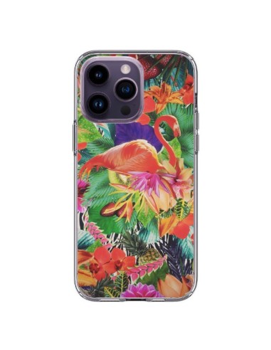 Coque iPhone 14 Pro Max Tropical Flamant Rose - Monica Martinez