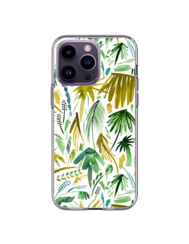 Coque iPhone 14 Pro Max Brushstrokes Tropical Palms Green - Ninola Design