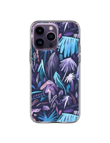 Coque iPhone 14 Pro Max Brushstrokes Tropical Palms Navy - Ninola Design