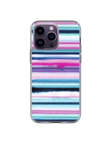 Coque iPhone 14 Pro Max Degrade Stripes Watercolor Pink - Ninola Design