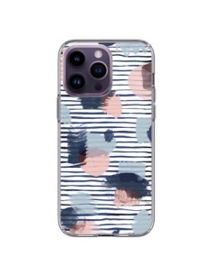 Coque iPhone 14 Pro Max Watercolor Stains Stripes Navy -...
