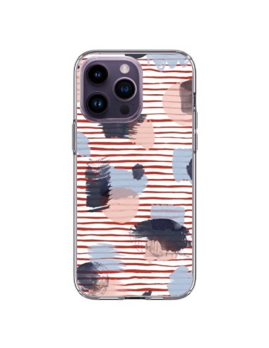 Cover iPhone 14 Pro Max Watercolor Stains Righe Rosse - Ninola Design