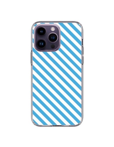 Cover iPhone 14 Pro Max Caramella Motivo rigato Blu e Bianco - Nico