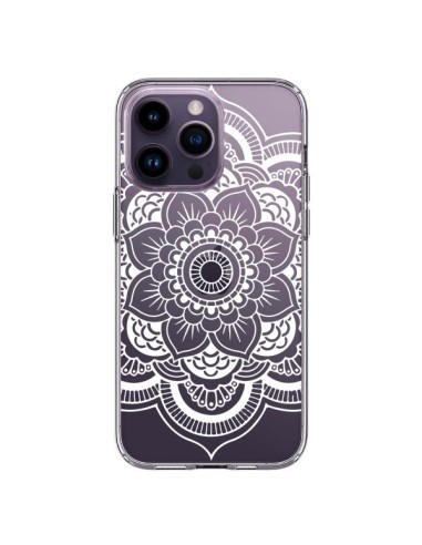 Coque iPhone 14 Pro Max Mandala Blanc Azteque Transparente - Nico