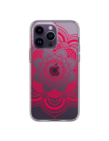 Coque iPhone 14 Pro Max Mandala Rose Fushia Azteque Transparente - Nico