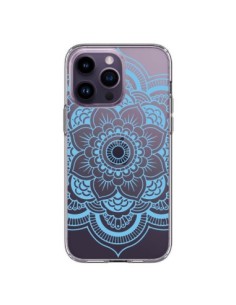 Cover iPhone 14 Pro Max Mandala Blu Azteco Trasparente -...