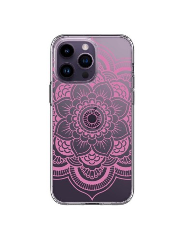 Coque iPhone 14 Pro Max Mandala Rose Clair Azteque Transparente - Nico