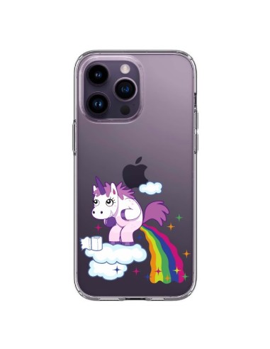 Cover iPhone 14 Pro Max Unicorno Caca Arcobaleno Trasparente - Nico