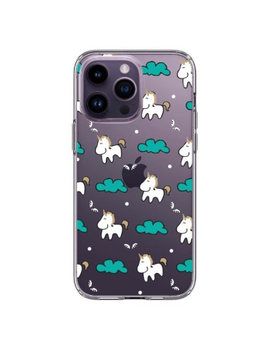 Coque iPhone 14 Pro Max Licorne et Nuages Transparente - Nico