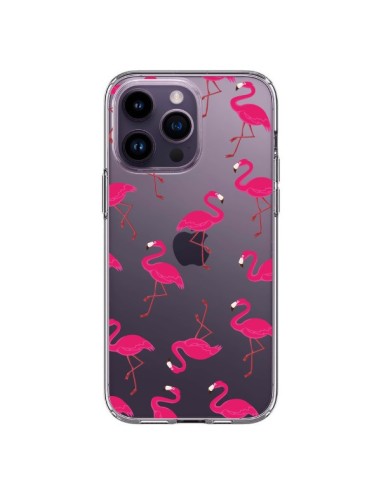 Coque iPhone 14 Pro Max flamant Rose et Flamingo Transparente - Nico