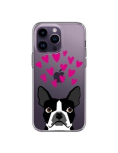 Coque iPhone 14 Pro Max Boston Terrier Coeurs Chien...