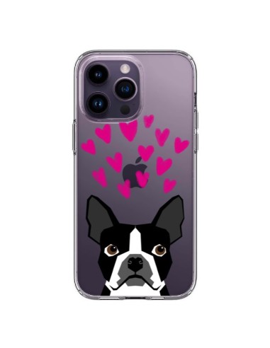 Coque iPhone 14 Pro Max Boston Terrier Coeurs Chien Transparente - Pet Friendly