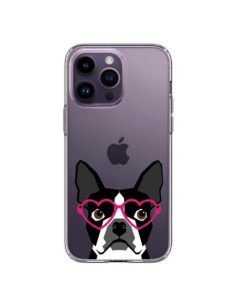 Cover iPhone 14 Pro Max Boston Terrier Occhiali Cuori...