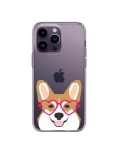 Coque iPhone 14 Pro Max Chien Marrant Lunettes Coeurs...