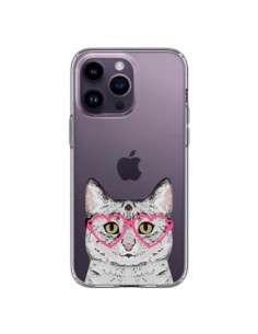 Coque iPhone 14 Pro Max Chat Gris Lunettes Coeurs...